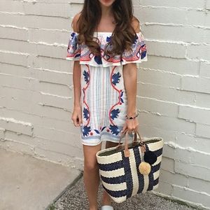 Red Carter Tropical off-the-shoulder dress